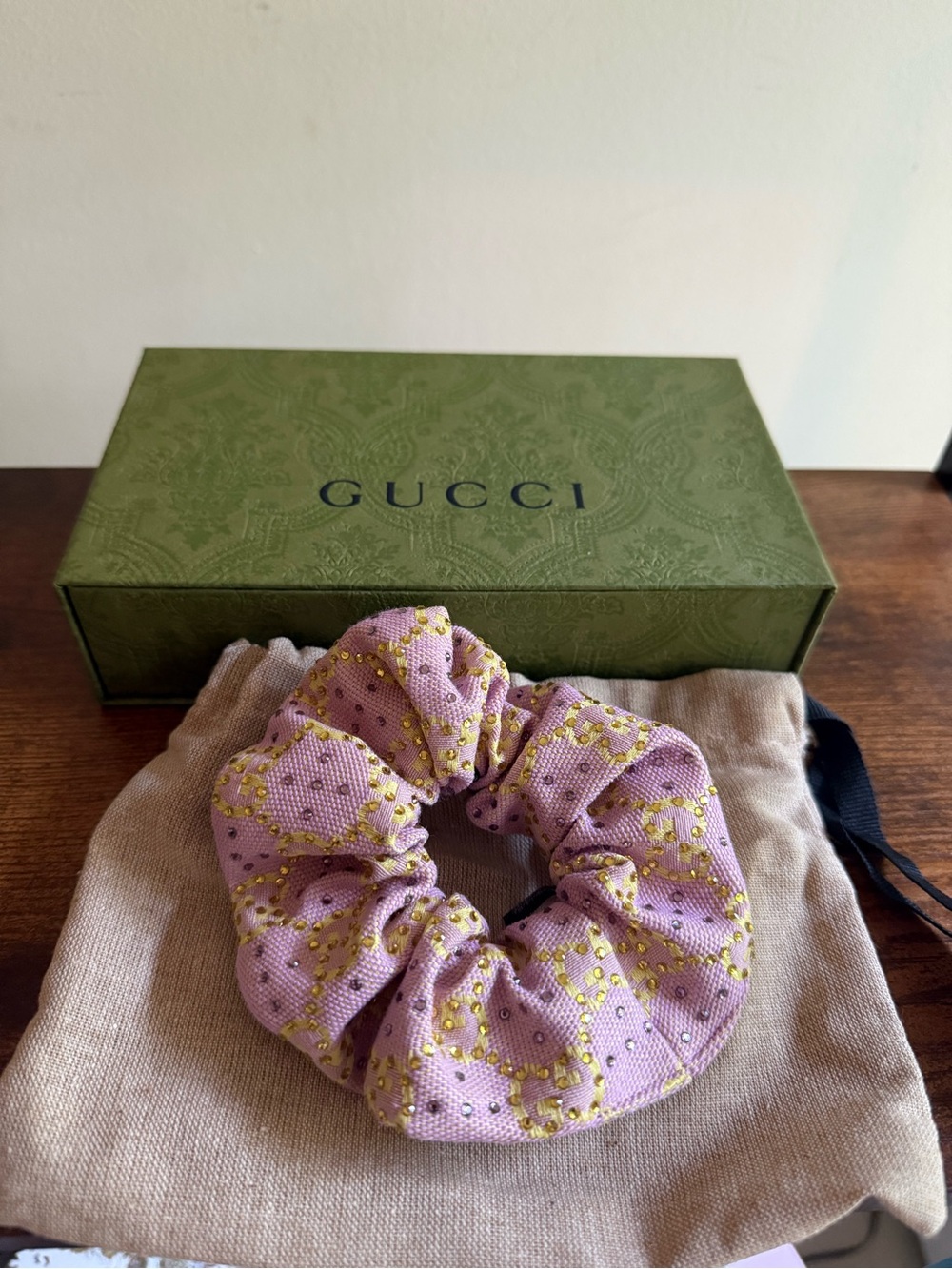 Gucci Pink Scrunchie with Gold Accent Print